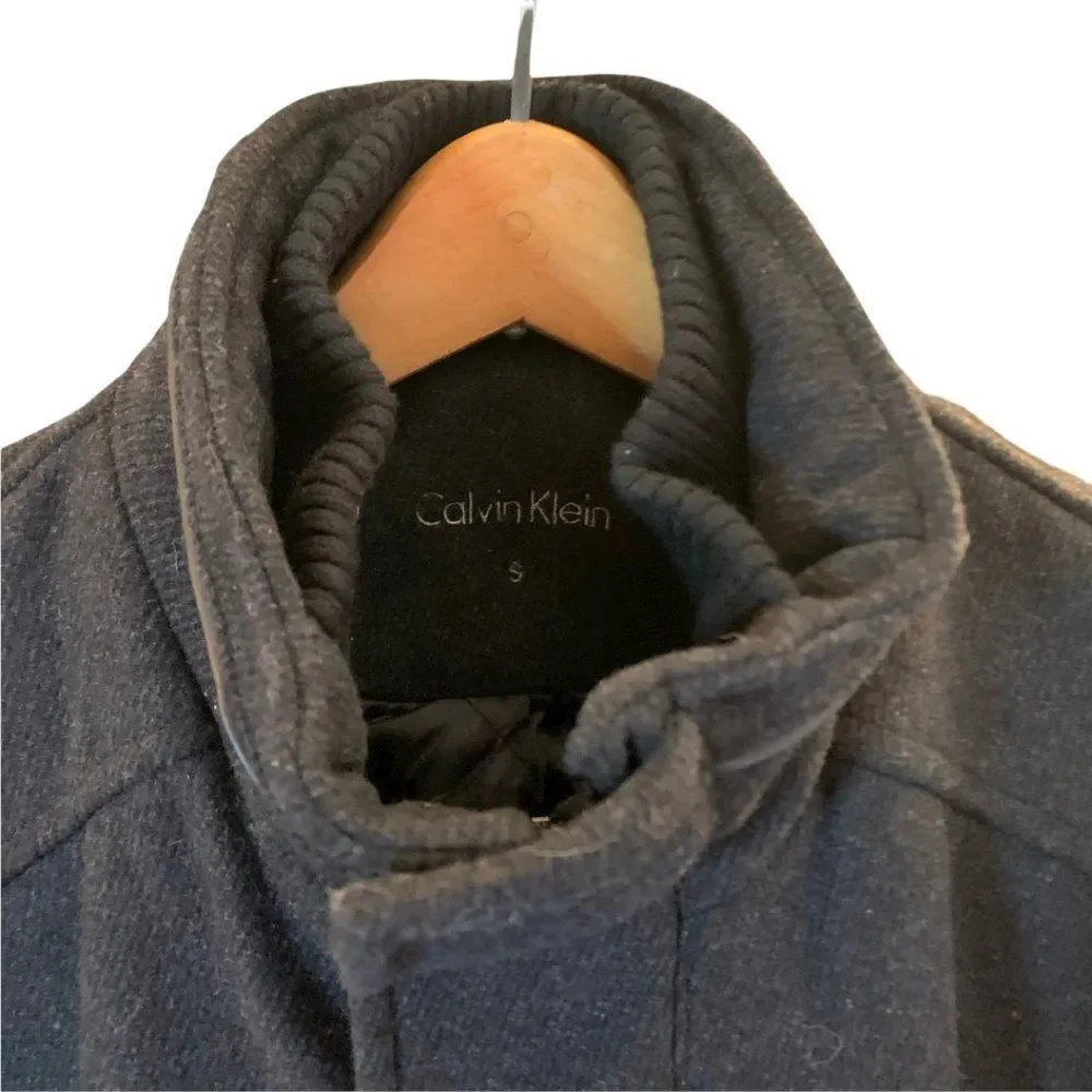 Calvin Klein Men's Dark Charcoal Black Wool Coat Jacket Size Small - Picture 3 of 14